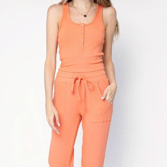 The Range NYC Alloy Ribbed Henley Tank Top in Terracotta 
Size Small - Picture 4 of 10